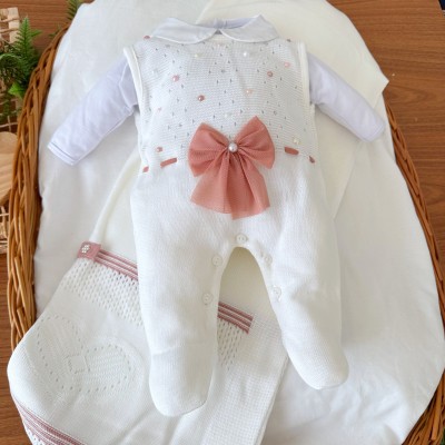  Saída de Maternidade Céu Estrelado Salopete - Off White e Rose